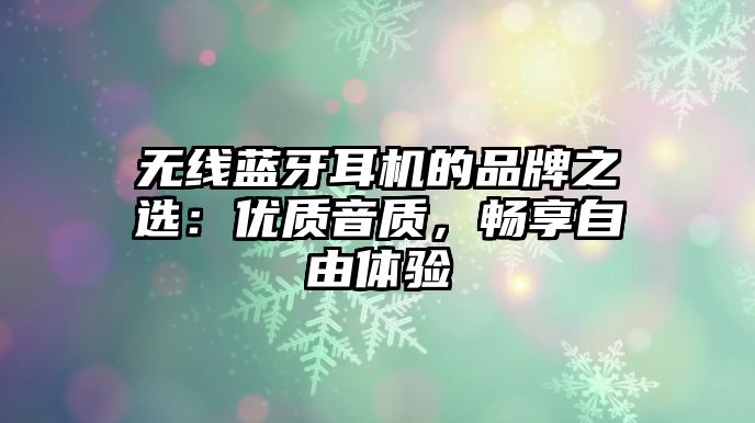 無線藍(lán)牙耳機(jī)的品牌之選：優(yōu)質(zhì)音質(zhì)，暢享自由體驗(yàn)